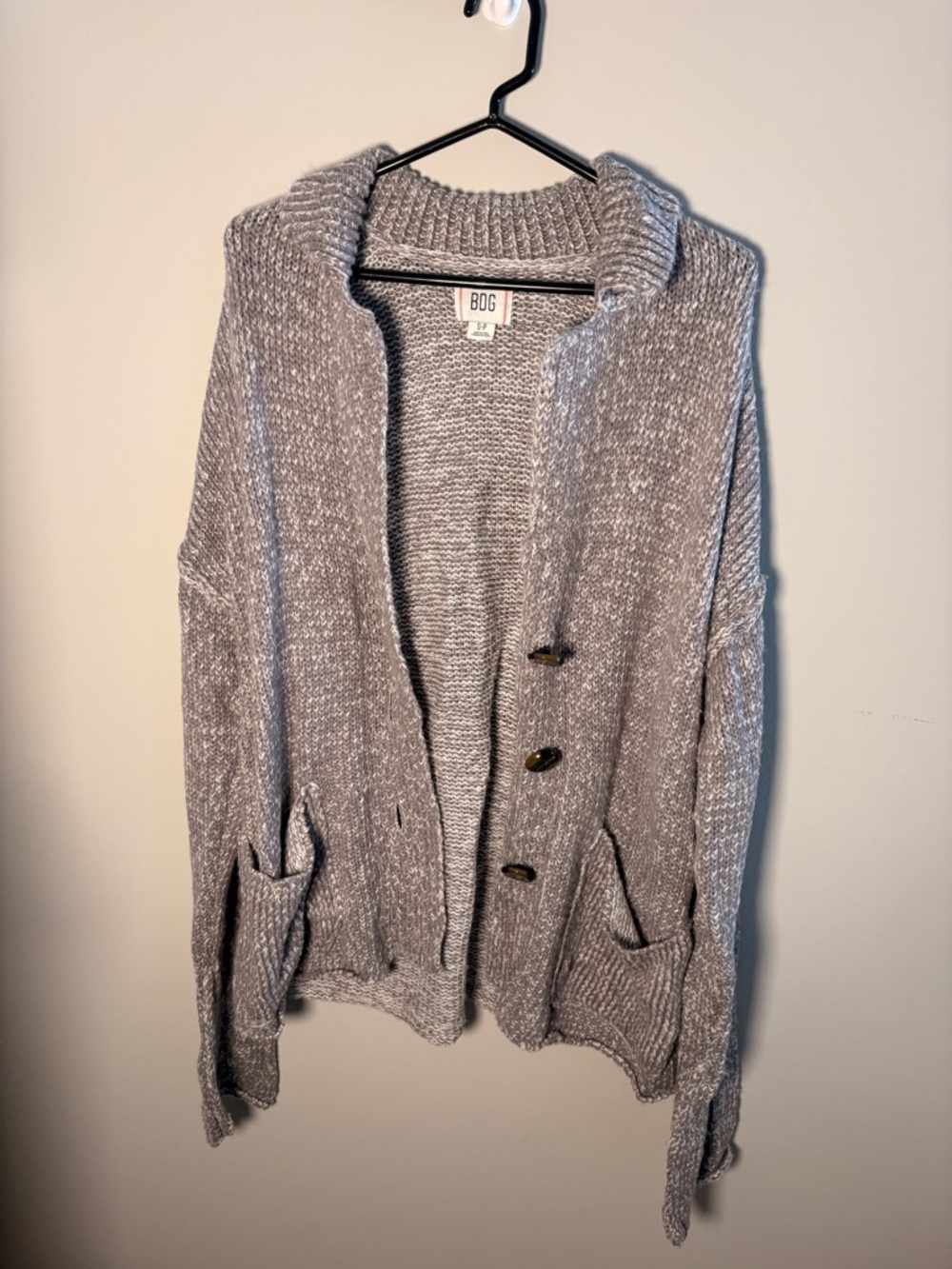 BDG Taupe-Gray Chunky Knit Button Cardigan
